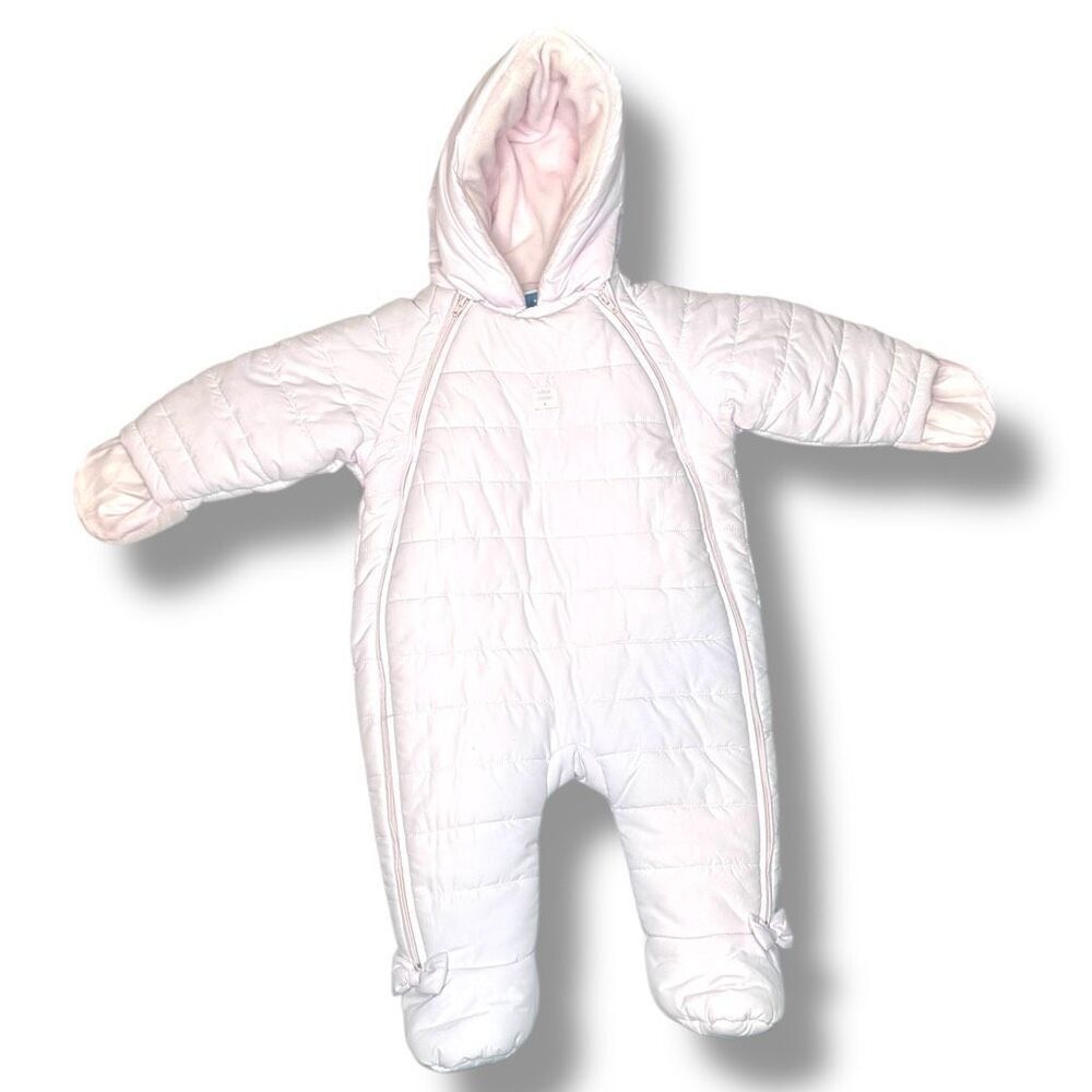 Jacari Paris Baby Girl Nylon Snowsuit - Light Powder Pink Bow Details Size 6Mths